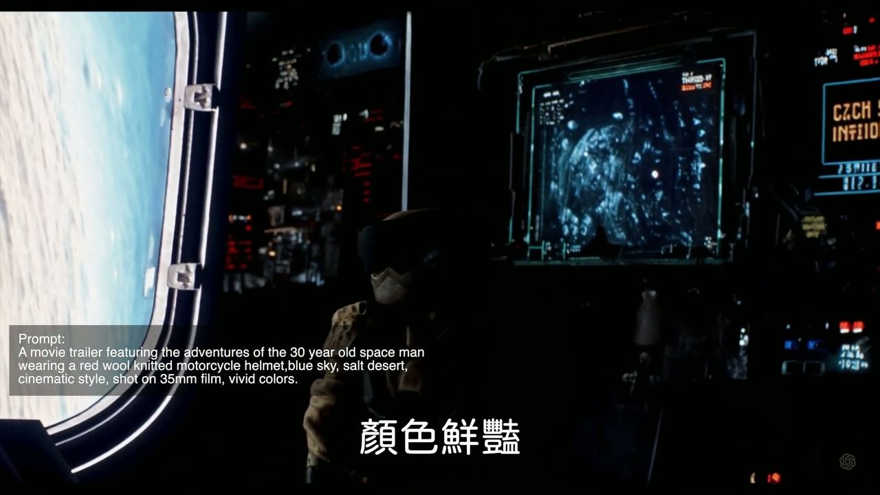 Cinematic shot of an astronaut in a red wool helmet walking with a salt desert background