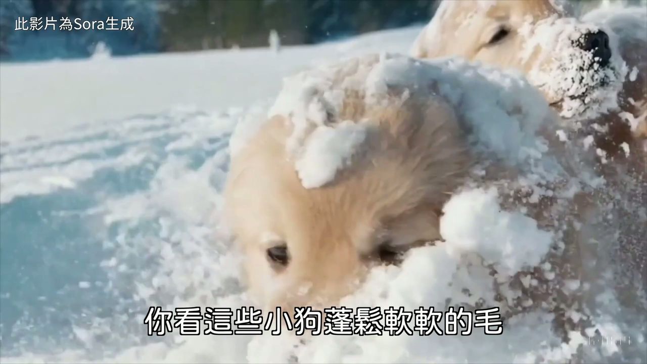 Close up of puppies playing in snow, showing detailed fur texture and snow displacement